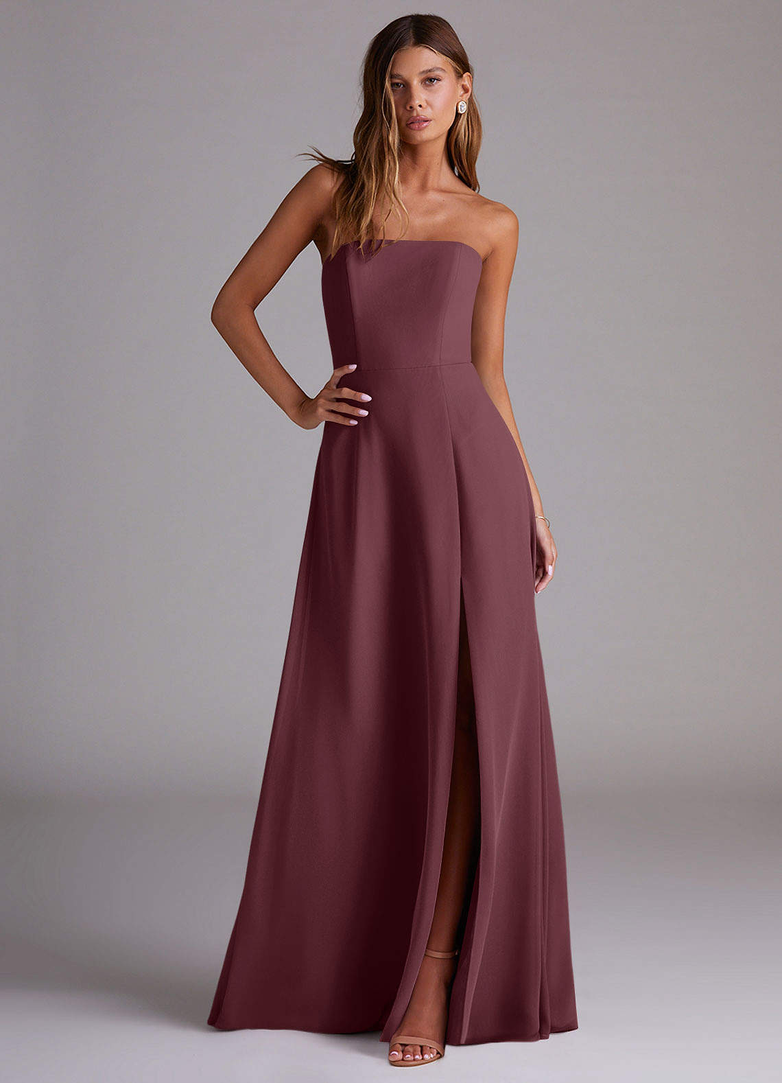 Wren A-Line Straight-Neck Chiffon Bridesmaid Dress in Sangria