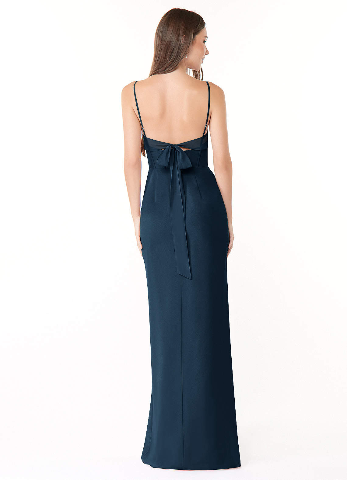 Mai Sheath Cowl-Neck Chiffon Bridesmaid Dress in Dark Navy