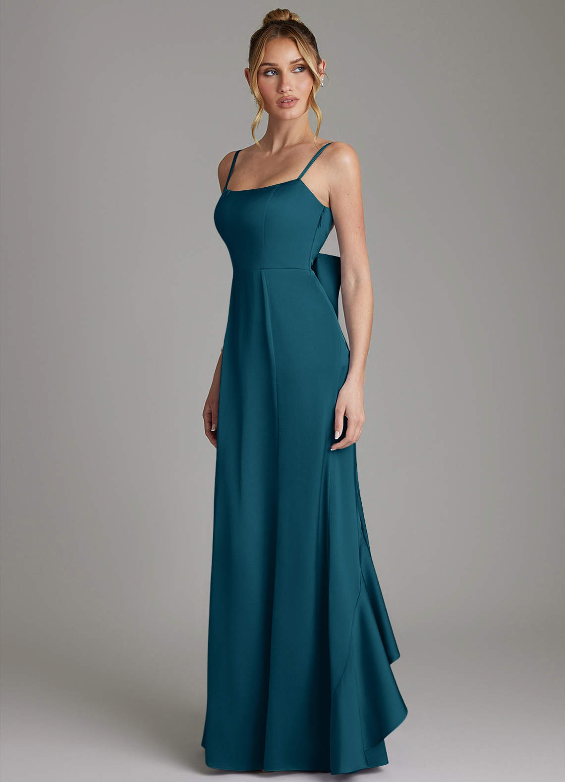 Zherra Mermaid Scoop-Neck Stretch Satin Bridesmaid Dress in Ink Blue
