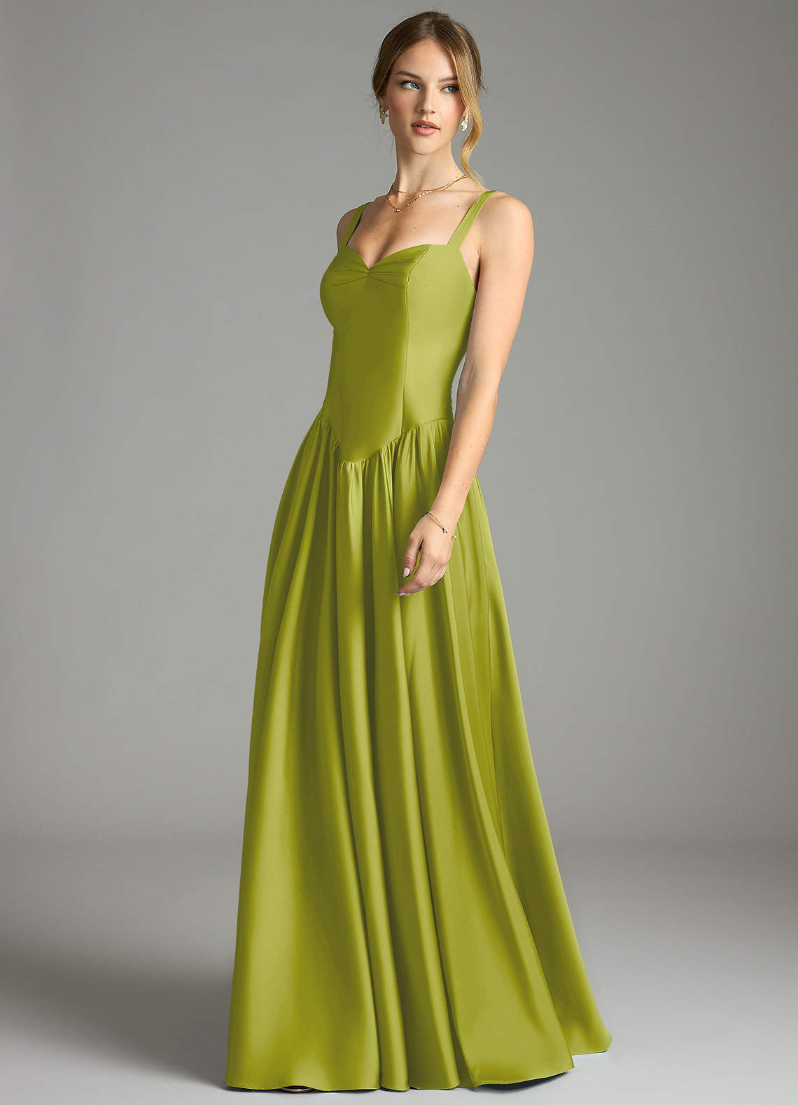 Evadina A-Line Sweetheart Stretch Satin Bridesmaid Dress in Lemongrass