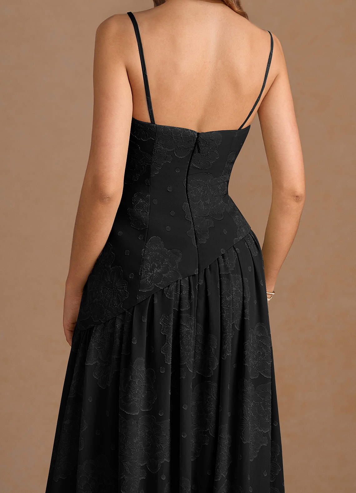 Marcella A-Line Corset Chiffon Burnout Wedding Guest Dress in black