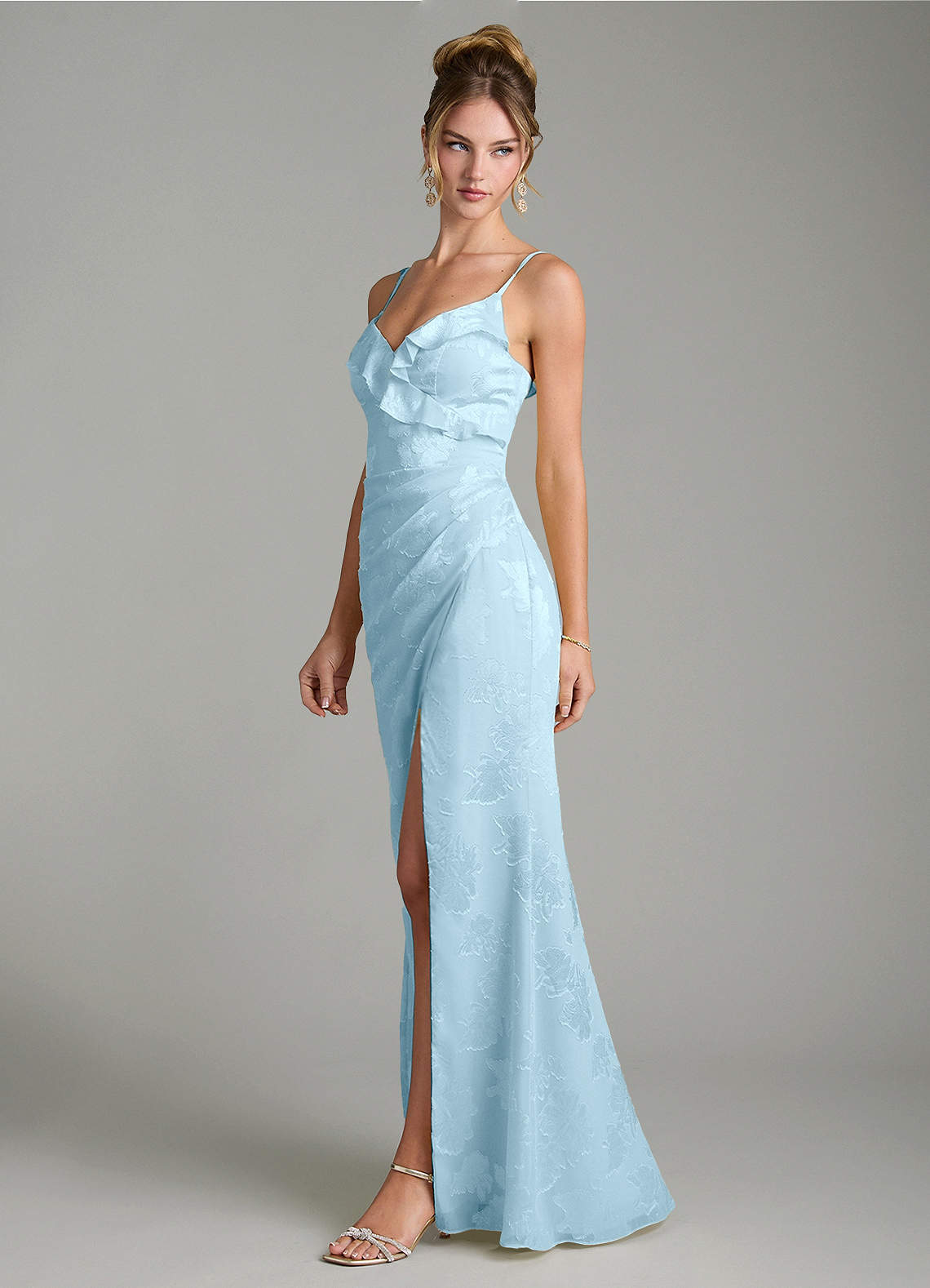 Larsa Mermaid V-Neck Jacquard Bridesmaid Dress in Sky Blue