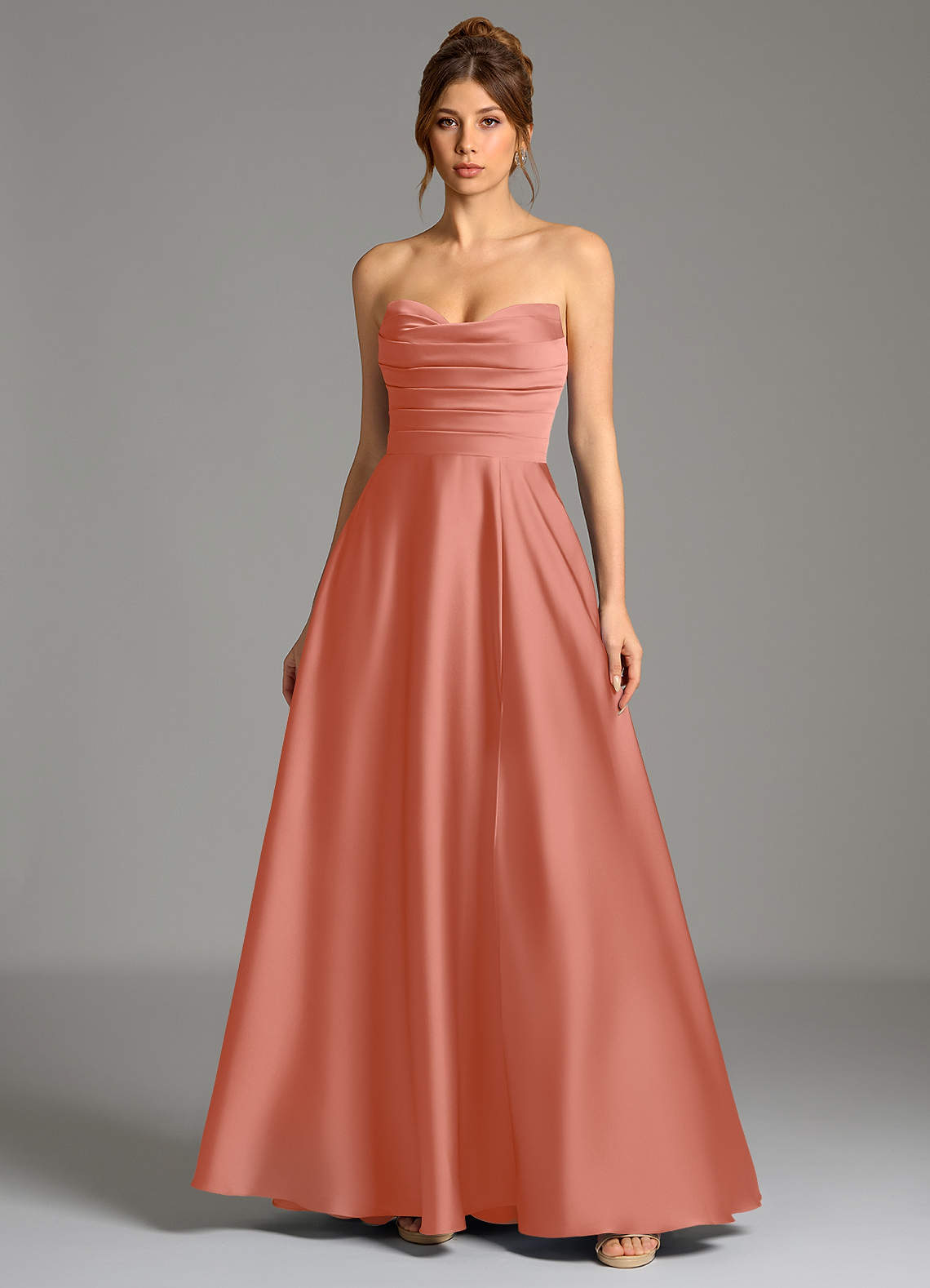 Ayla A-Line Sweetheart Stretch Satin Bridesmaid Dress in Salmon Pink