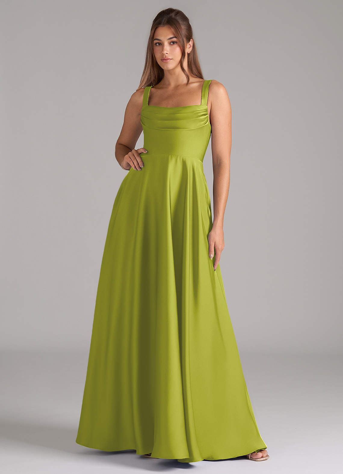 Shaude A-Line Square-Neck Stretch Satin Bridesmaid Dress in Lemongrass