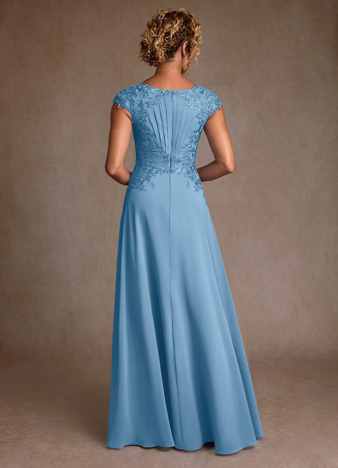 Christi A-Line Scoop-Neck Chiffon and Lace Mother of the Bride Dress in Steel Blue