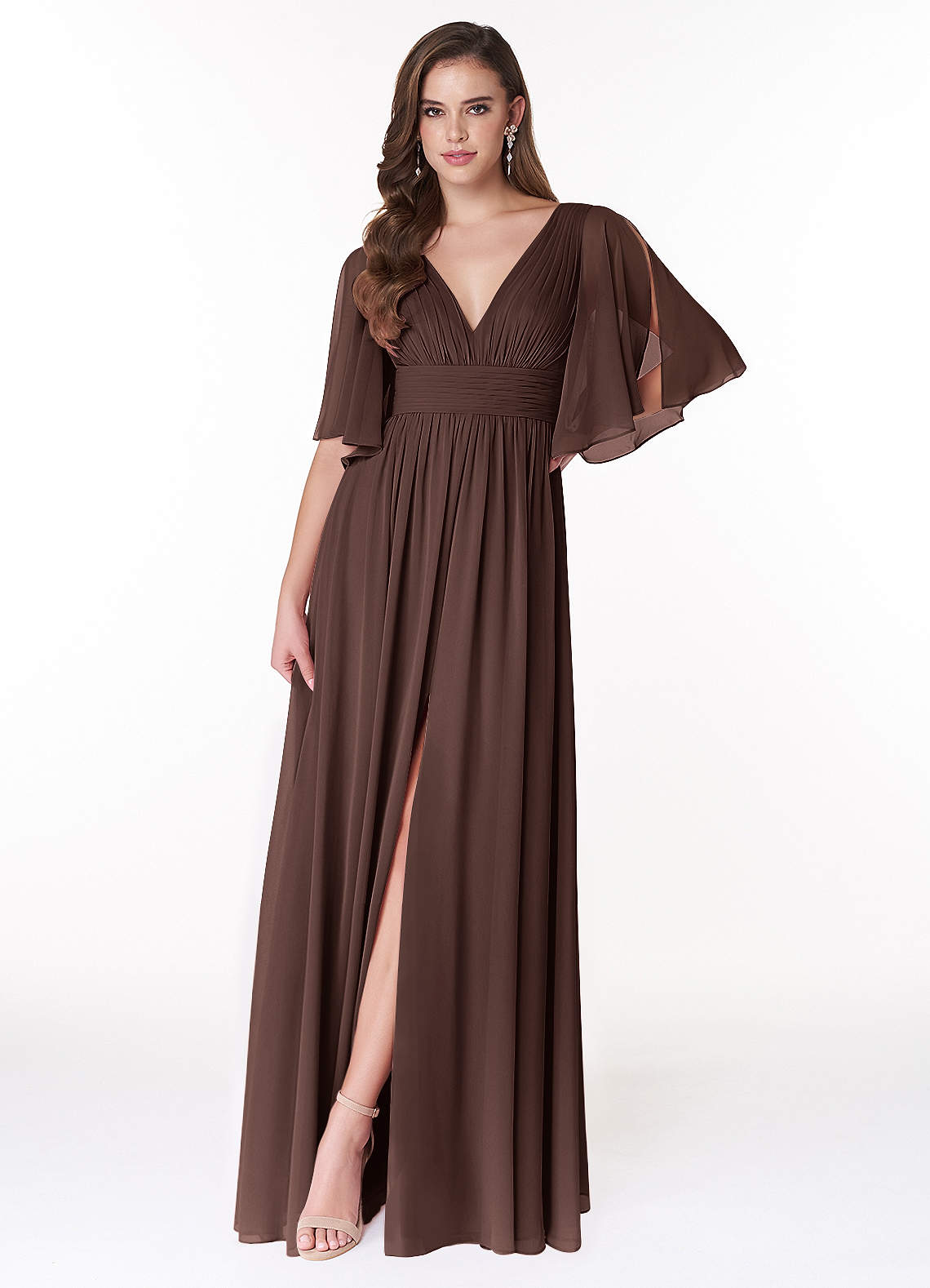 Temeka A-Line V-Neck Chiffon Bridesmaid Dress in Ganache