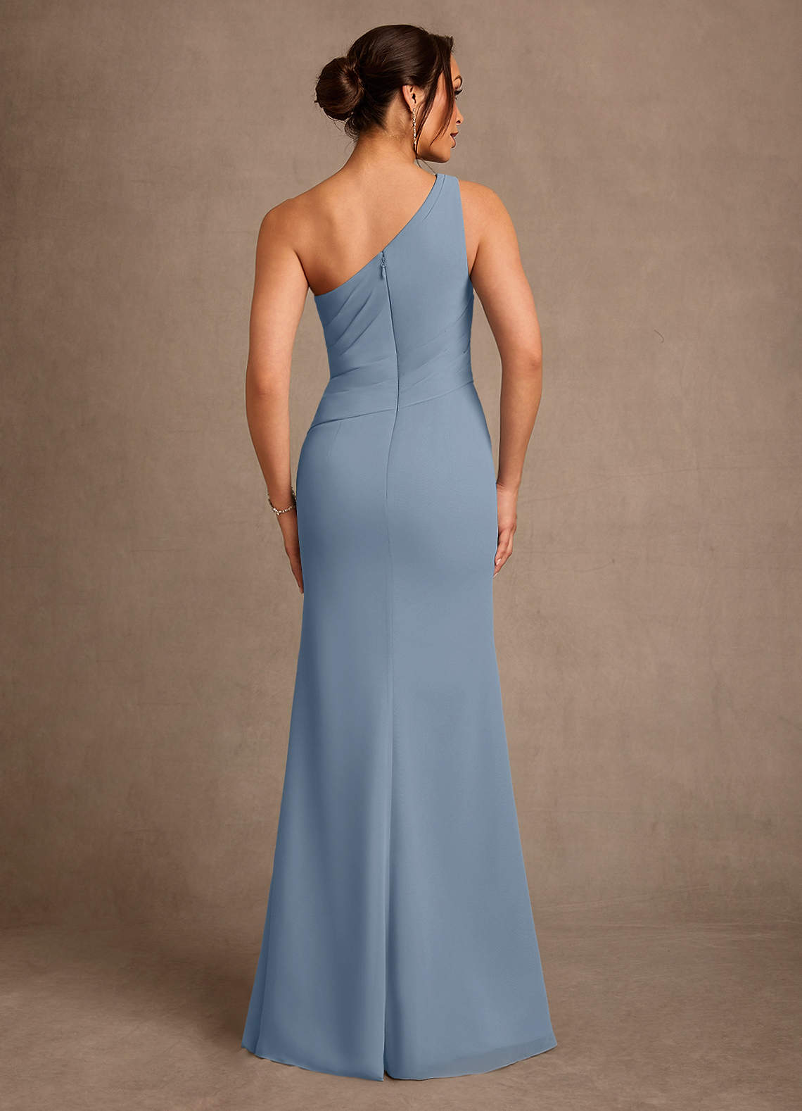 Floy Sheath One-Shoulder Chiffon Mother of the Bride Dress in dusty blue