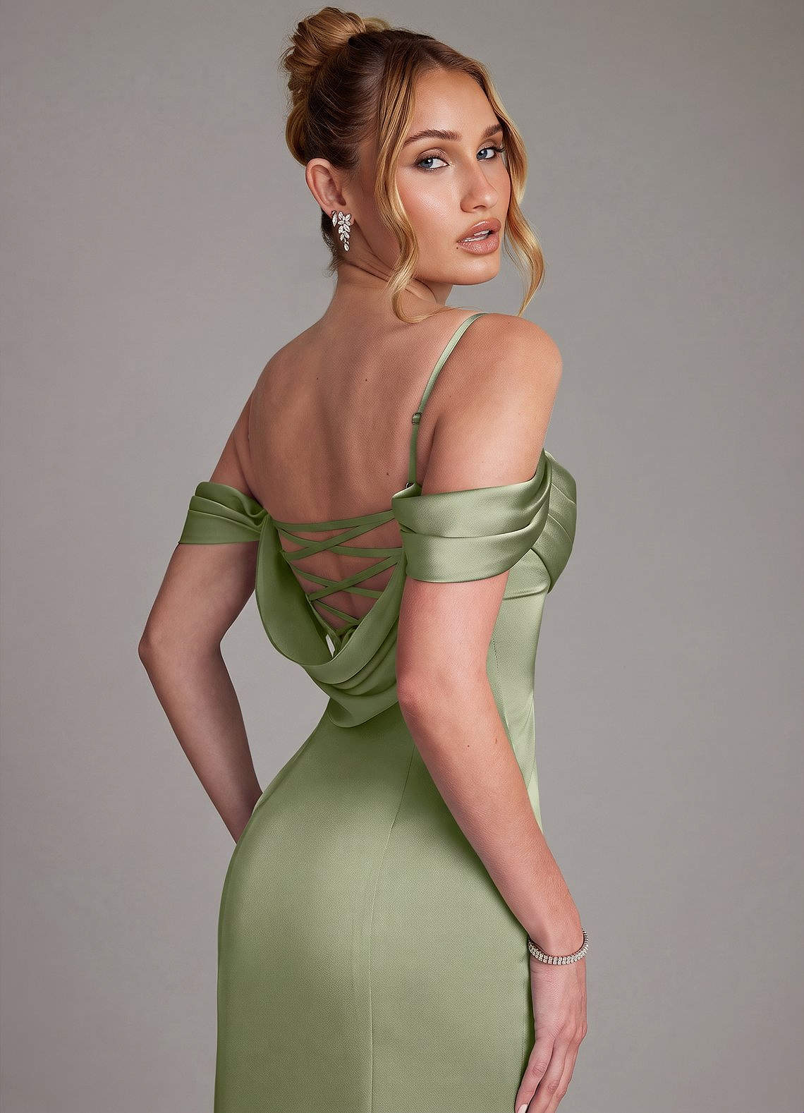 Nira Mermaid Sweetheart Stretch Satin Bridesmaid Dress in Pistachio