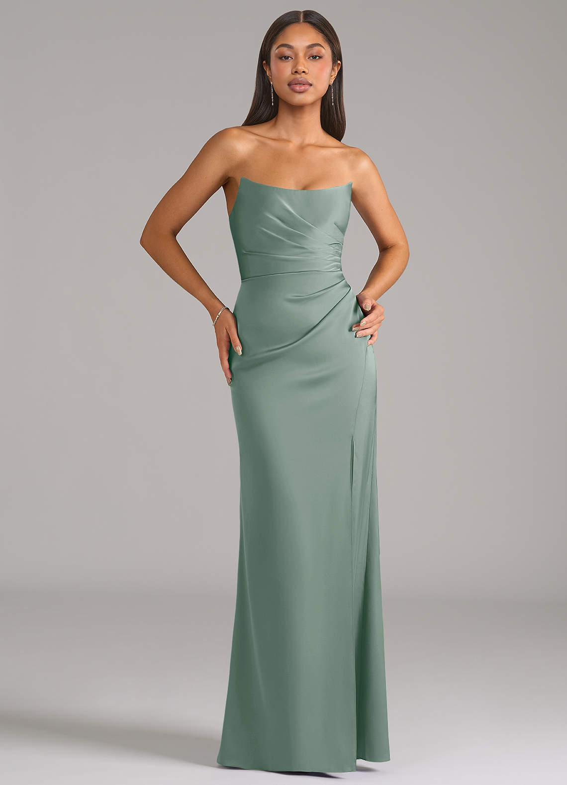 Marla Sheath Strapless Stretch Satin Bridesmaid Dress in Silver Sage