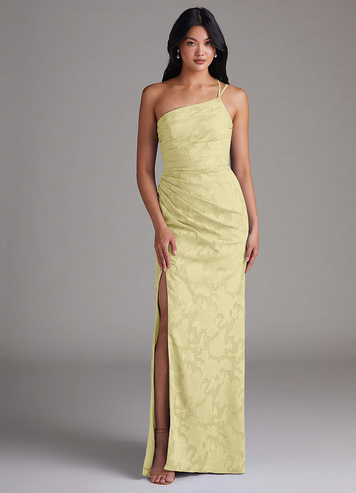 Eren Sheath One-Shoulder Floral Burnout Bridesmaid Dress in Lemon Sorbet