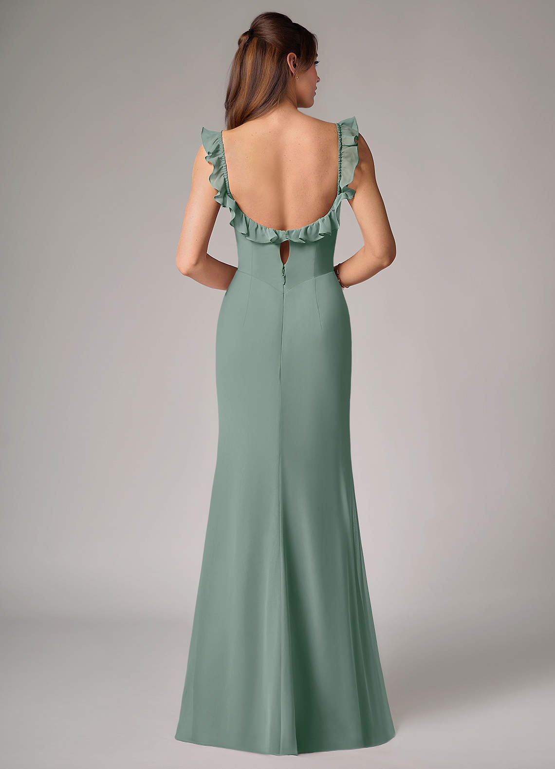 Callie Mermaid Scoop-Neck Chiffon Bridesmaid Dress in Silver Sage