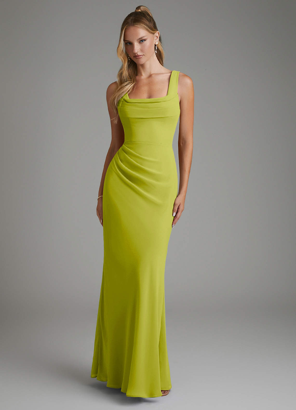 Asa Sheath Square-Neck Chiffon Bridesmaid Dress in Lemongrass