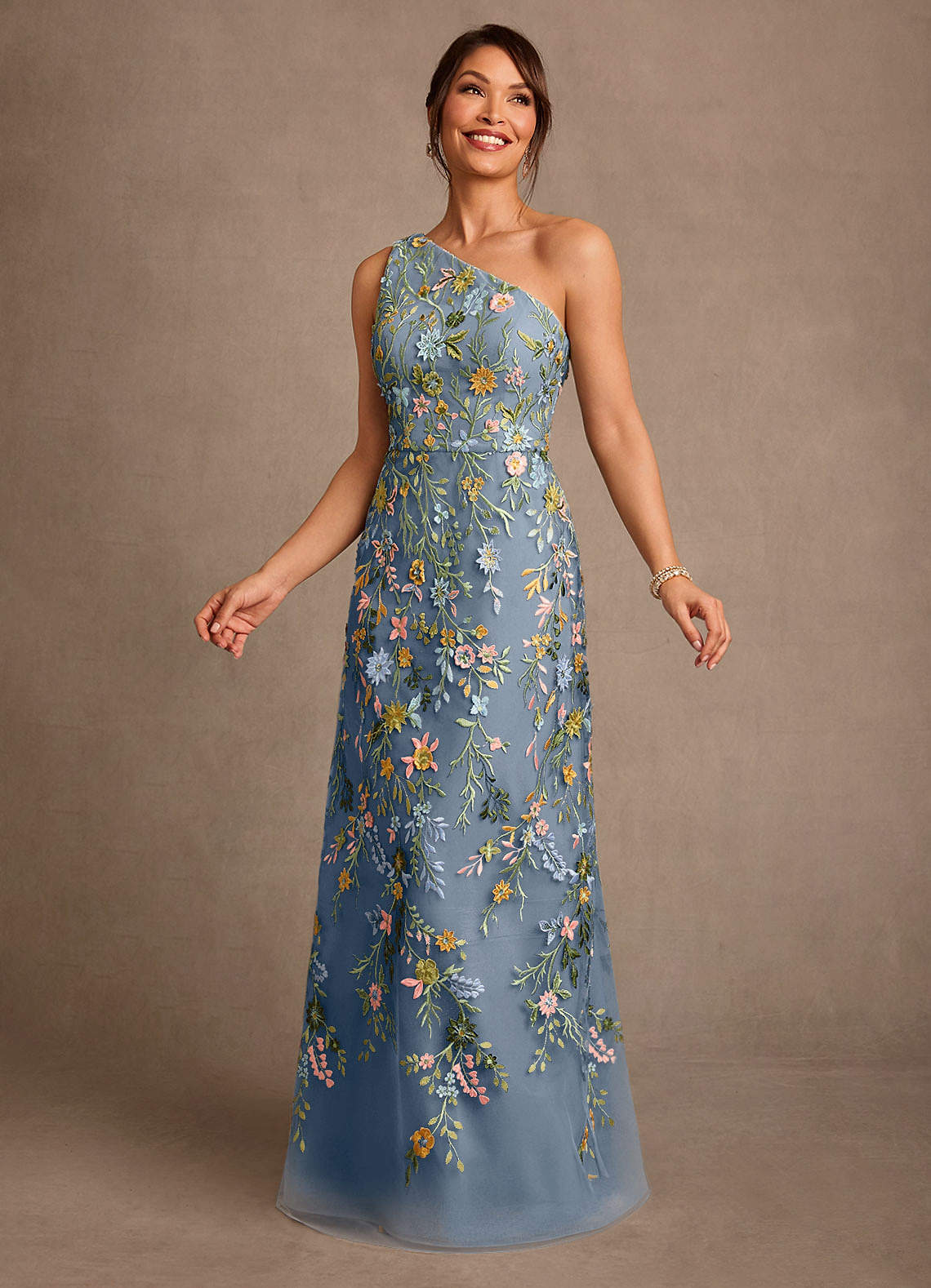 Bertie A-Line One-Shoulder Lace Mother of the Bride Dress in Twilight