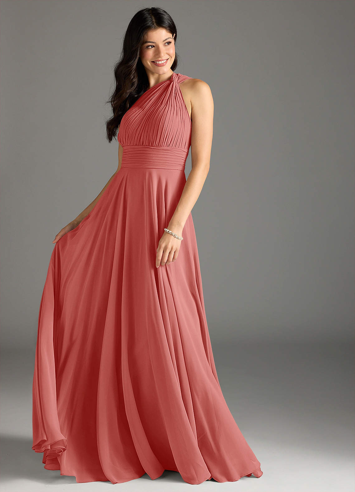 Charlize A-Line One-Shoulder Chiffon Bridesmaid Dress in Antique Rose