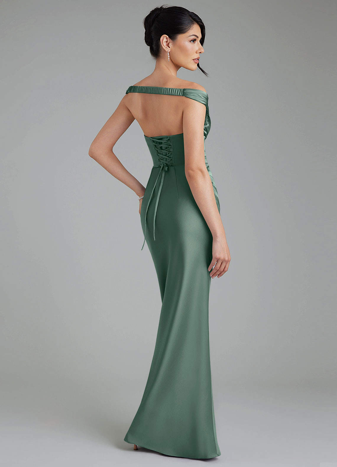 Stella Sheath V-Neck Stretch Satin Bridesmaid Dress in Eucalyptus