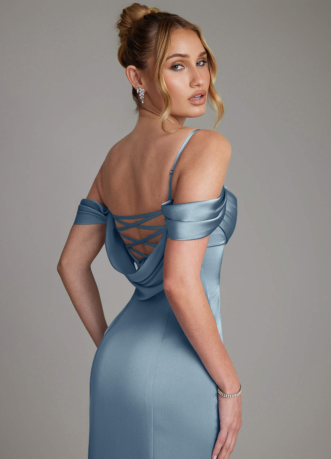 Nira Mermaid Sweetheart Stretch Satin Bridesmaid Dress in dusty blue