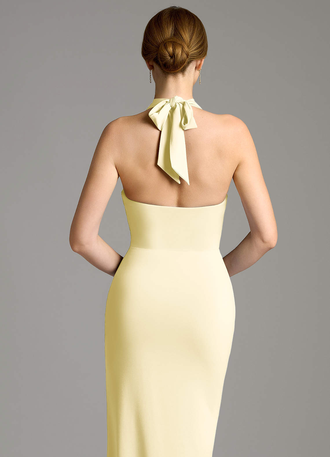 Raevynn Mermaid Halter Stretch Jersey Bridesmaid Dress in Lemon Sorbet