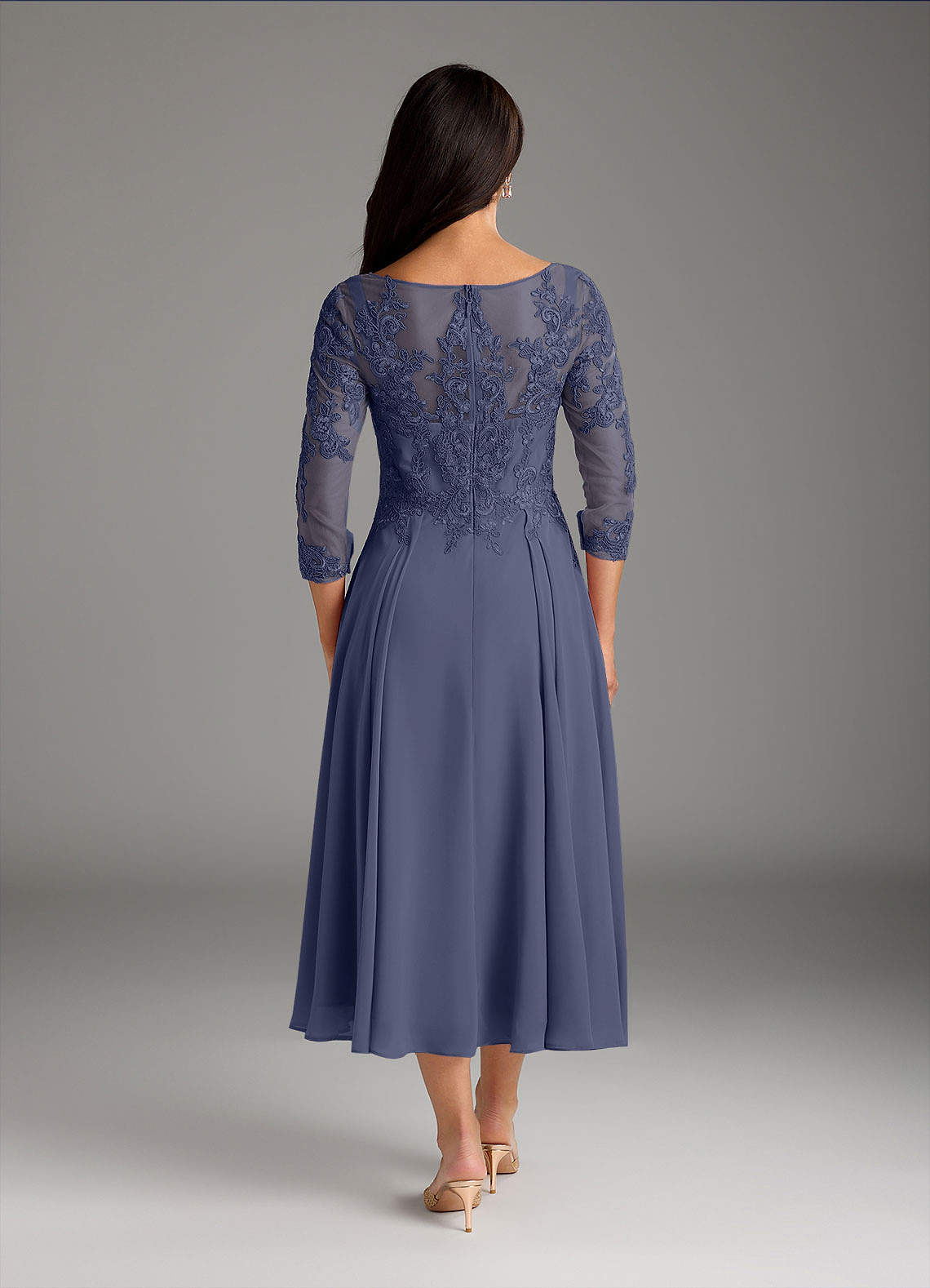 Marge A-Line Scoop-Neck Chiffon and Lace Mother of the Bride Dress in Stormy