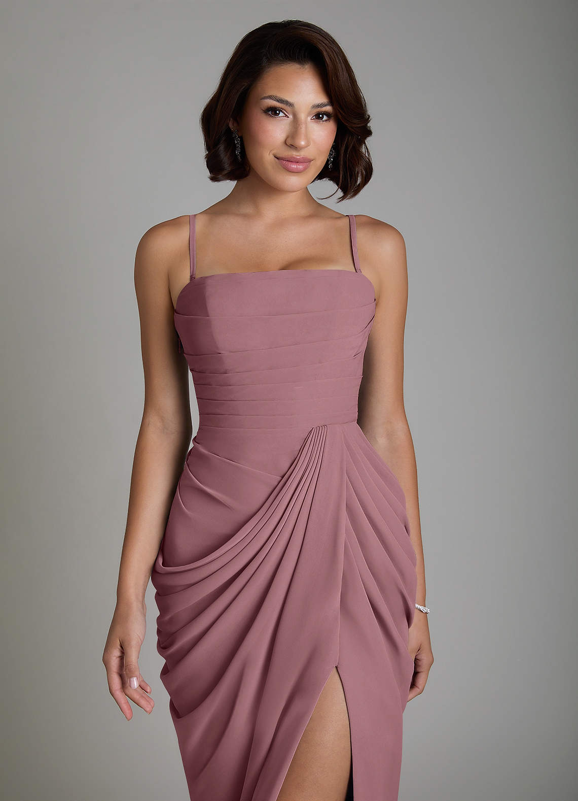 Nyra Sheath Strapless Chiffon Bridesmaid Dress in Amethyst