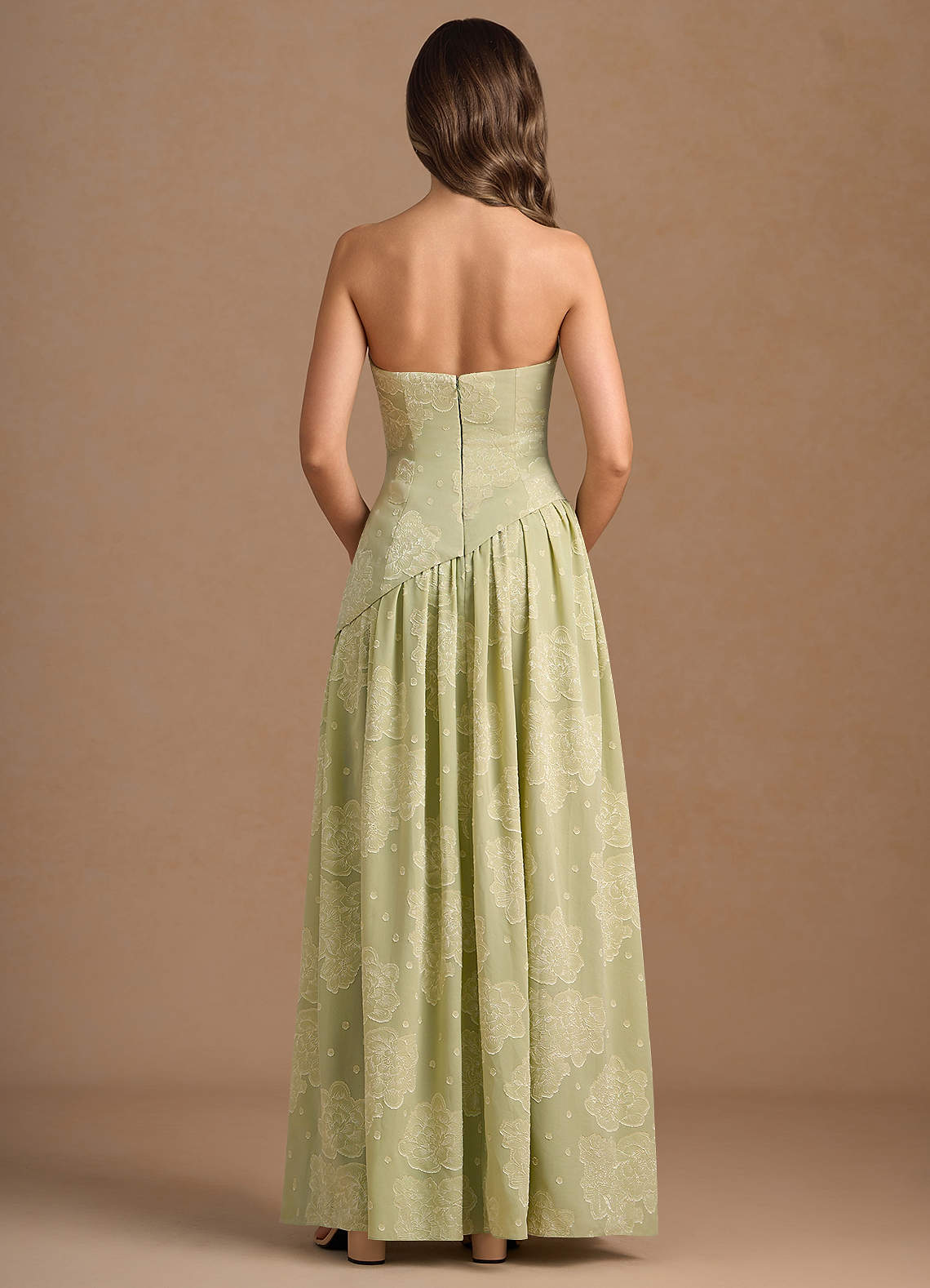 Marcella A-Line Corset Chiffon Burnout Wedding Guest Dress in Celadon