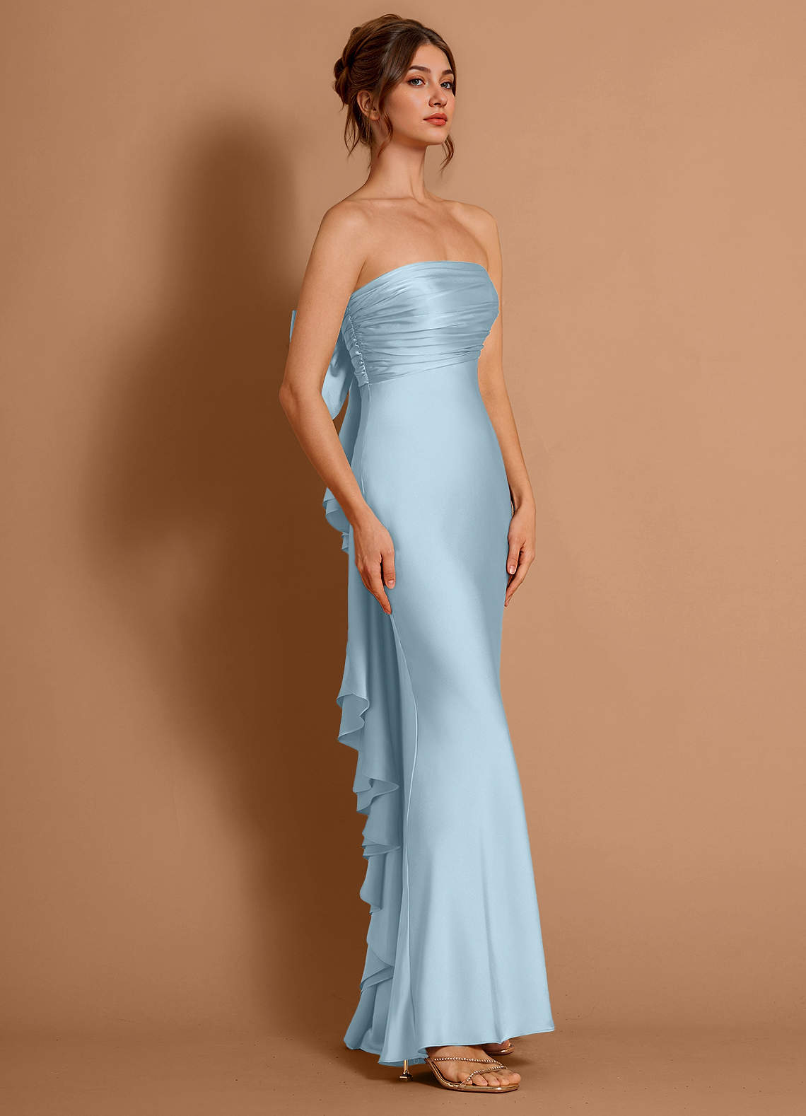Aveline Mermaid Strapless Stretch Satin Evening Dress in Sky Blue