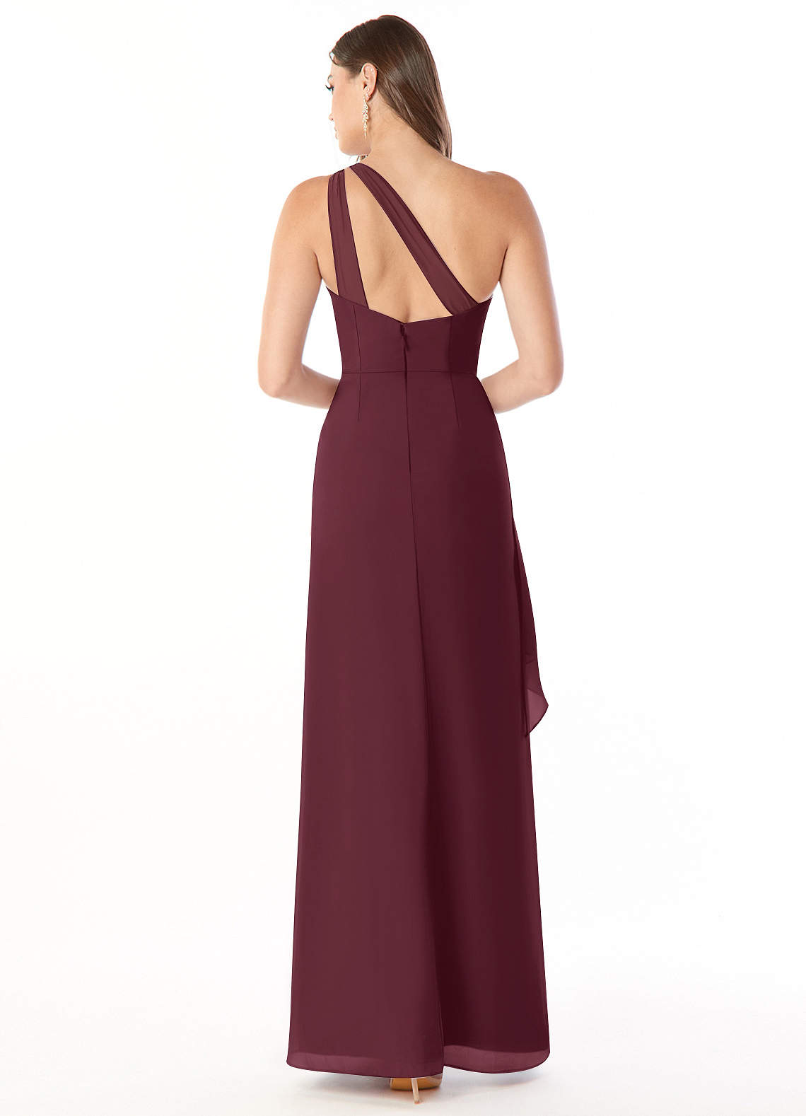 Maive Sheath One-Shoulder Chiffon Bridesmaid Dress in Cabernet