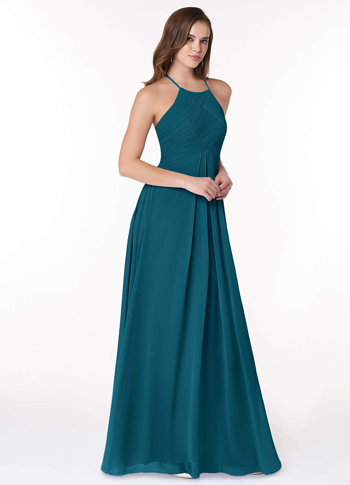 Ginger A-Line Halter Chiffon Bridesmaid Dress in Ink Blue