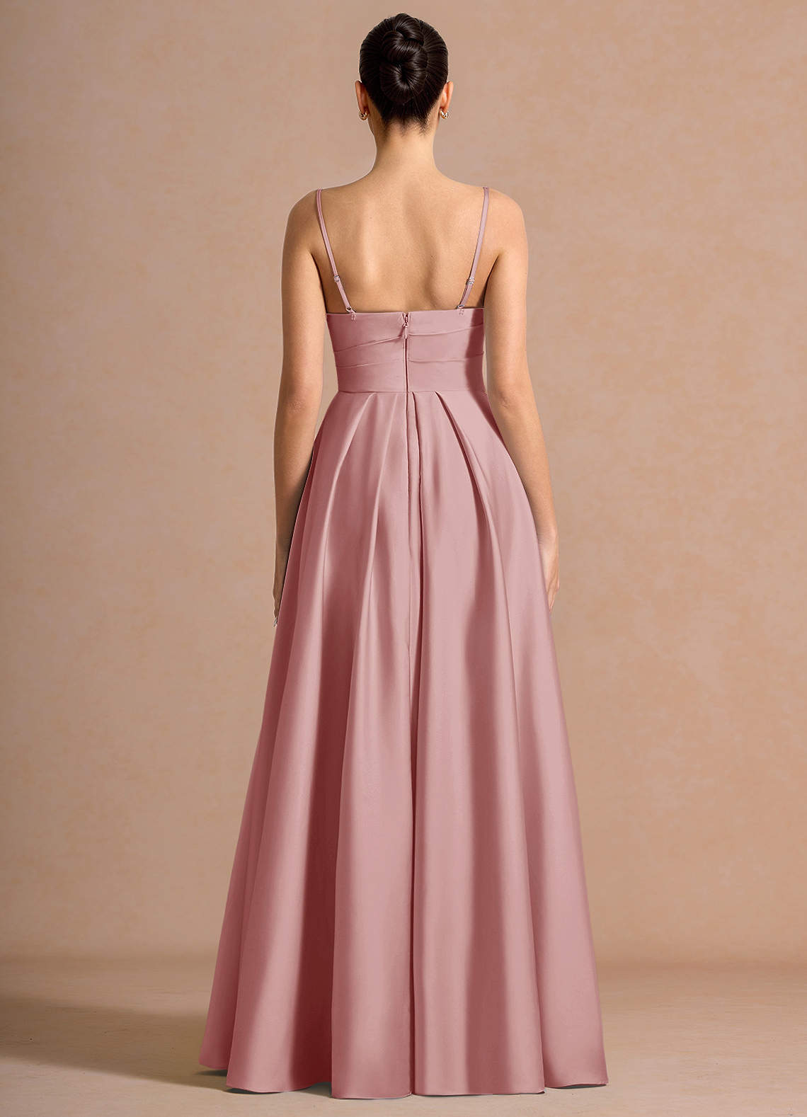 Nancy A-Line V-Neck Stretch Satin and Chiffon Evening Dress in Light Pink