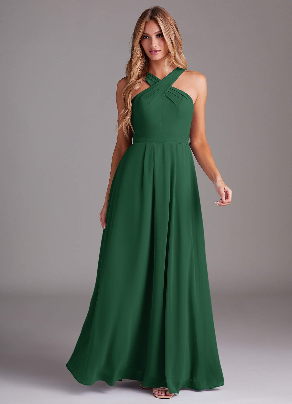 Dixie A-Line Halter Chiffon Bridesmaid Dress in Dark Green