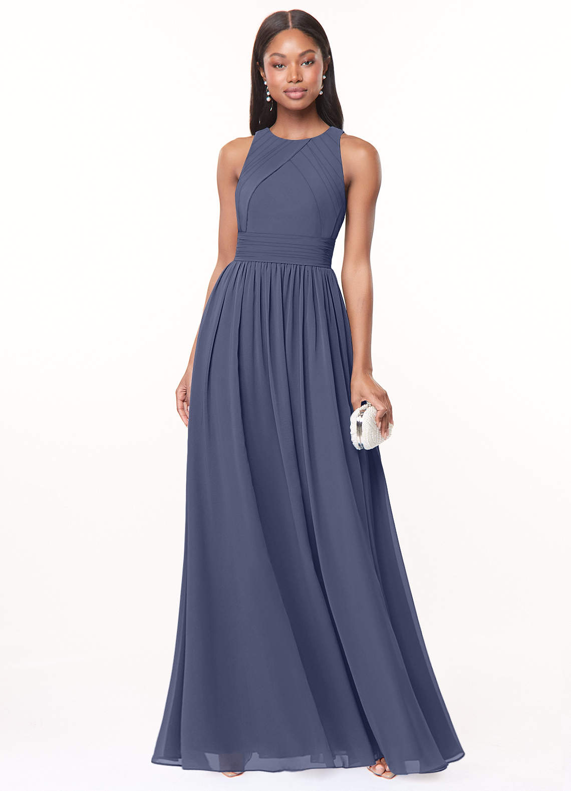 Harper A-Line Scoop-Neck Chiffon Bridesmaid Dress in Stormy