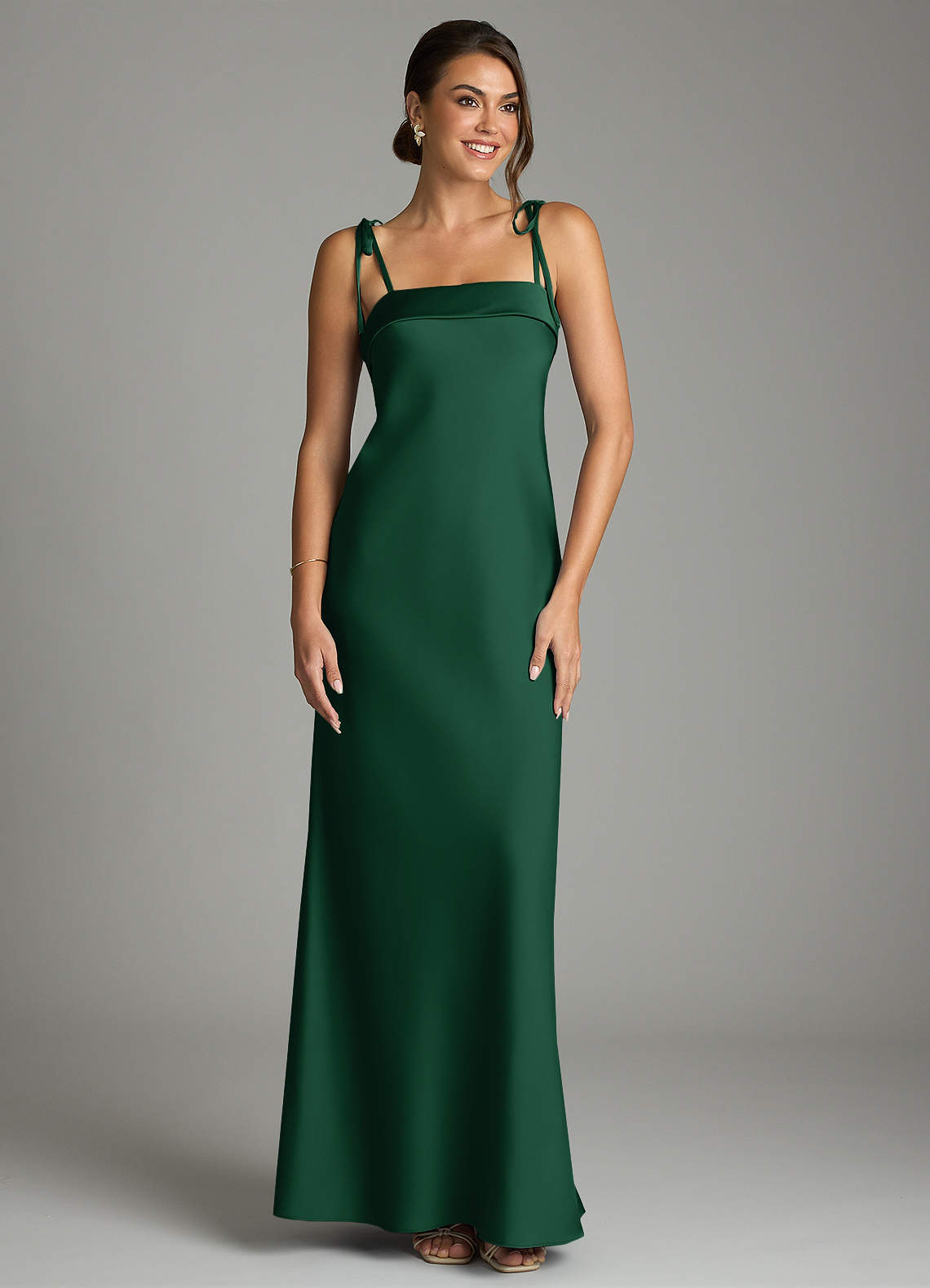 Ellia Sheath Straight-Neck Stretch Satin Bridesmaid Dress in Dark Green