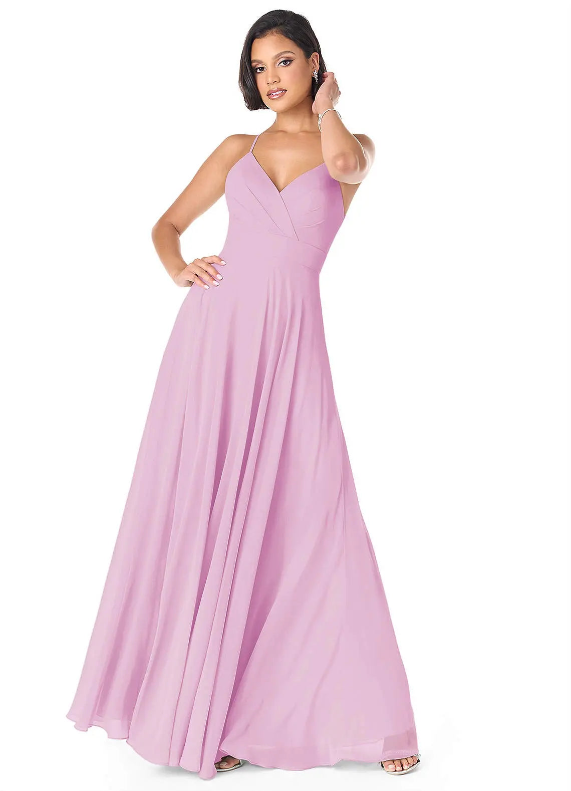 Avelina A-Line V-Neck Chiffon Bridesmaid Dress in candy pink