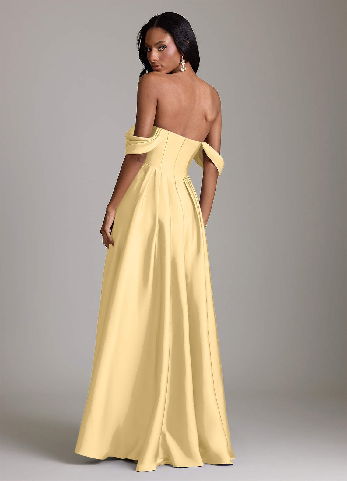 Loisa A-Line Off-the-Shoulder Stretch Satin Bridesmaid Dress in Butter