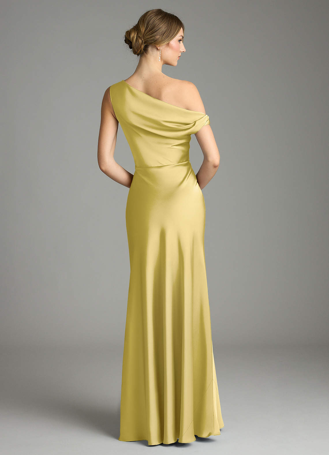 Emerson Mermaid One-Shoulder Stretch Satin Bridesmaid Dress in Canary