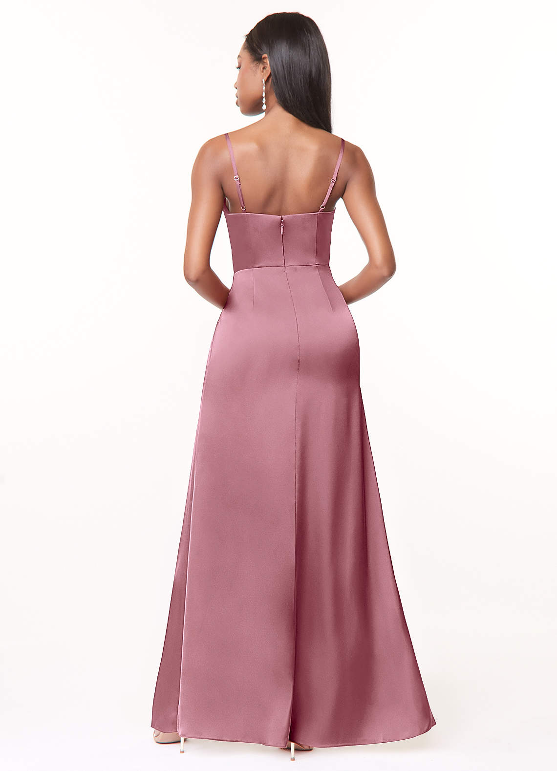 Maci A-Line V-Neck Stretch Satin Bridesmaid Dress in Vintage Mauve