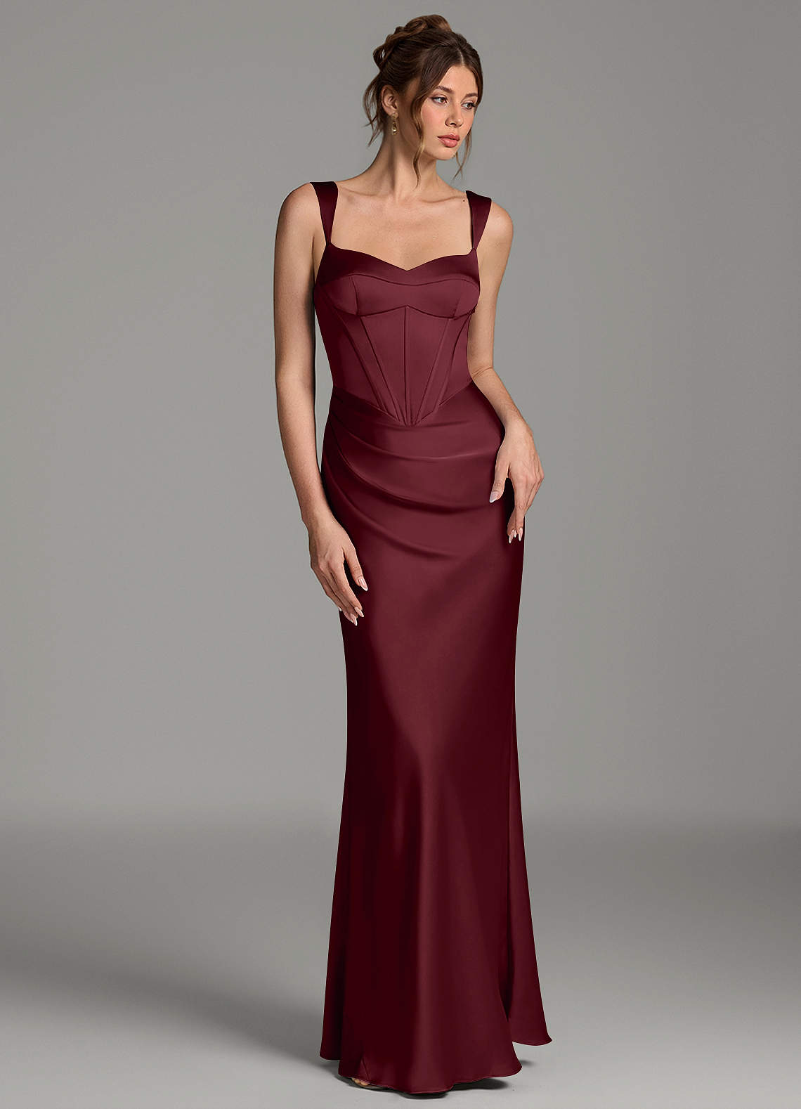 Mela Sheath Sweetheart Stretch Satin Bridesmaid Dress in Cabernet