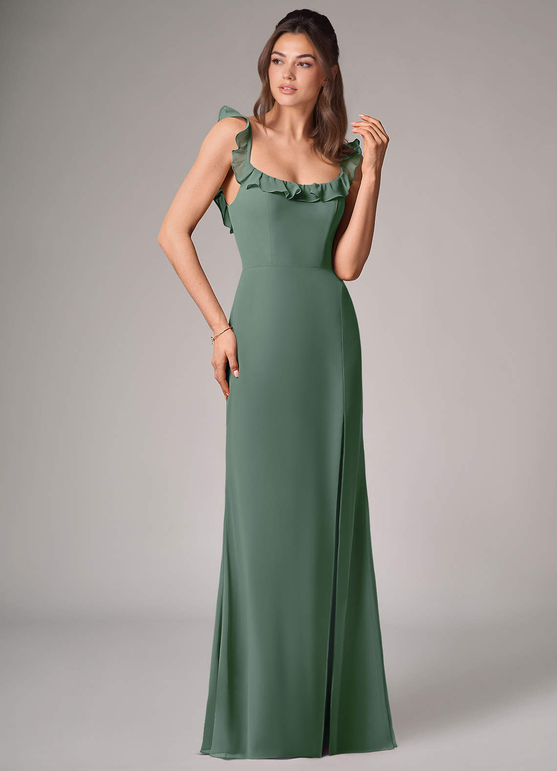 Callie Mermaid Scoop-Neck Chiffon Bridesmaid Dress in Eucalyptus