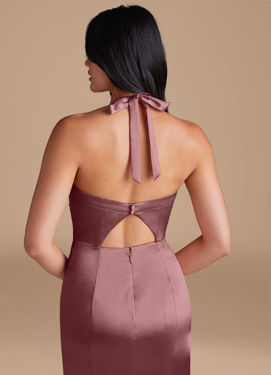Emeria Sheath Halter Metallic Satin Bridesmaid Dress in Vintage Mauve