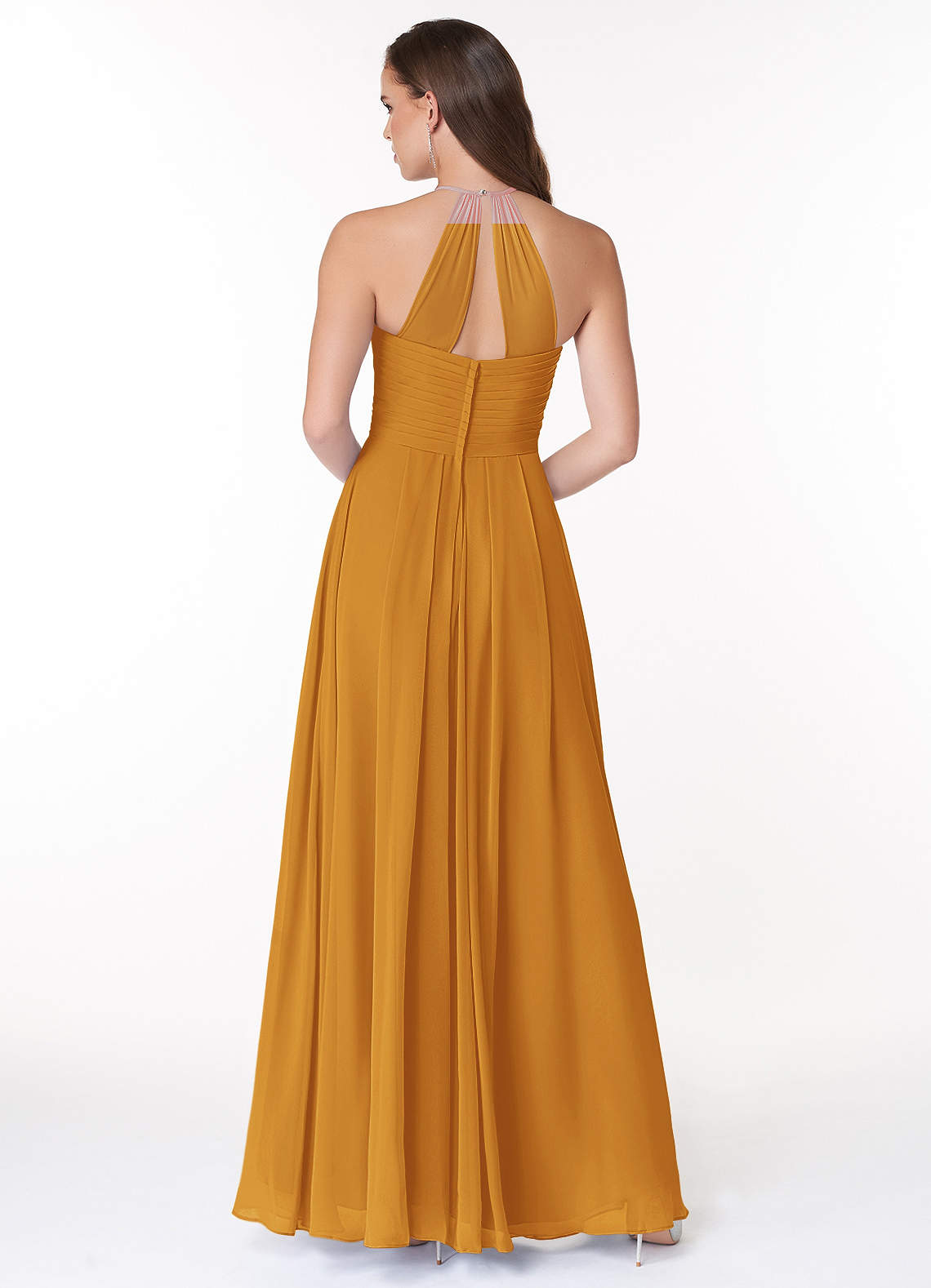 Ginger A-Line Halter Chiffon Bridesmaid Dress in butterscotch