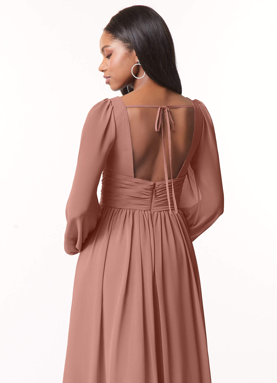 Norah A-Line V-Neck Chiffon Bridesmaid Dress in Cedar Rose