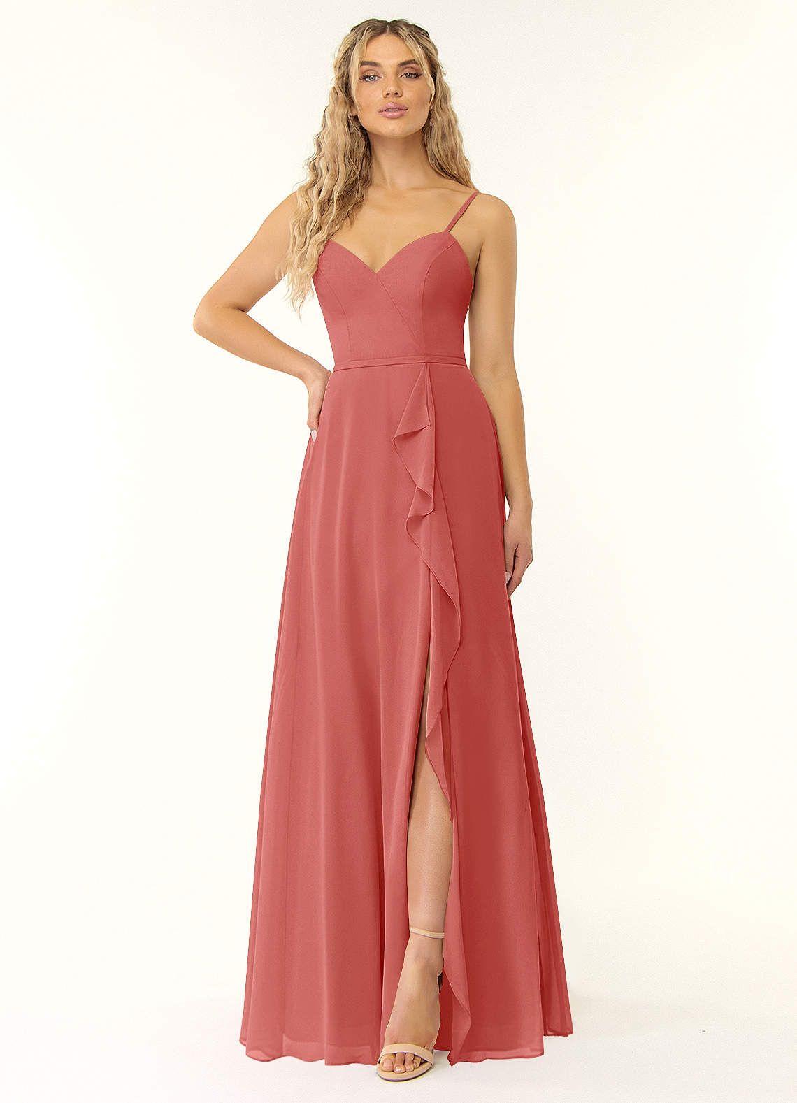 Naeem A-Line V-Neck Chiffon Bridesmaid Dress in Antique Rose