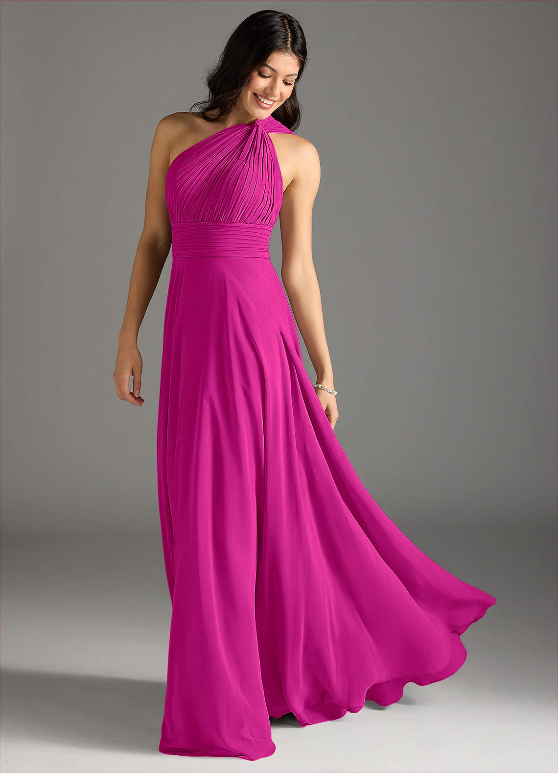 Charlize A-Line One-Shoulder Chiffon Bridesmaid Dress in Fuchsia