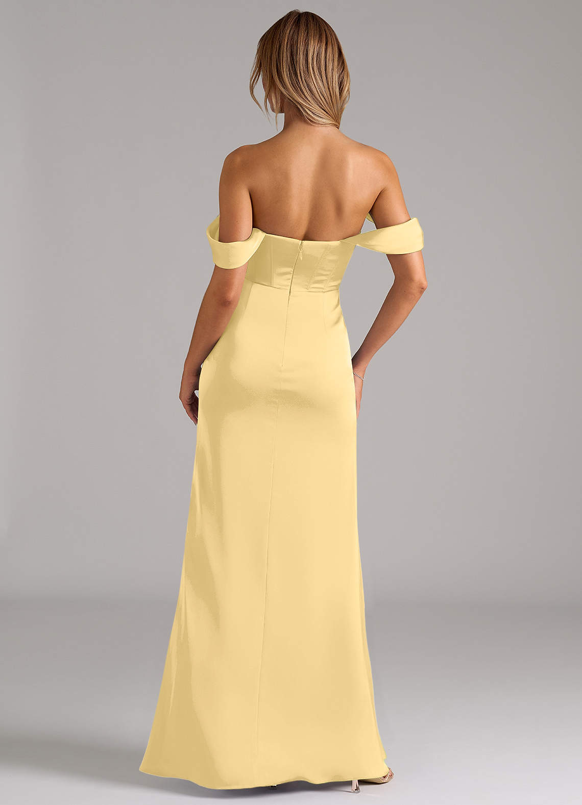 Johana Mermaid Off-the-Shoulder Stretch Satin Bridesmaid Dress in Butter