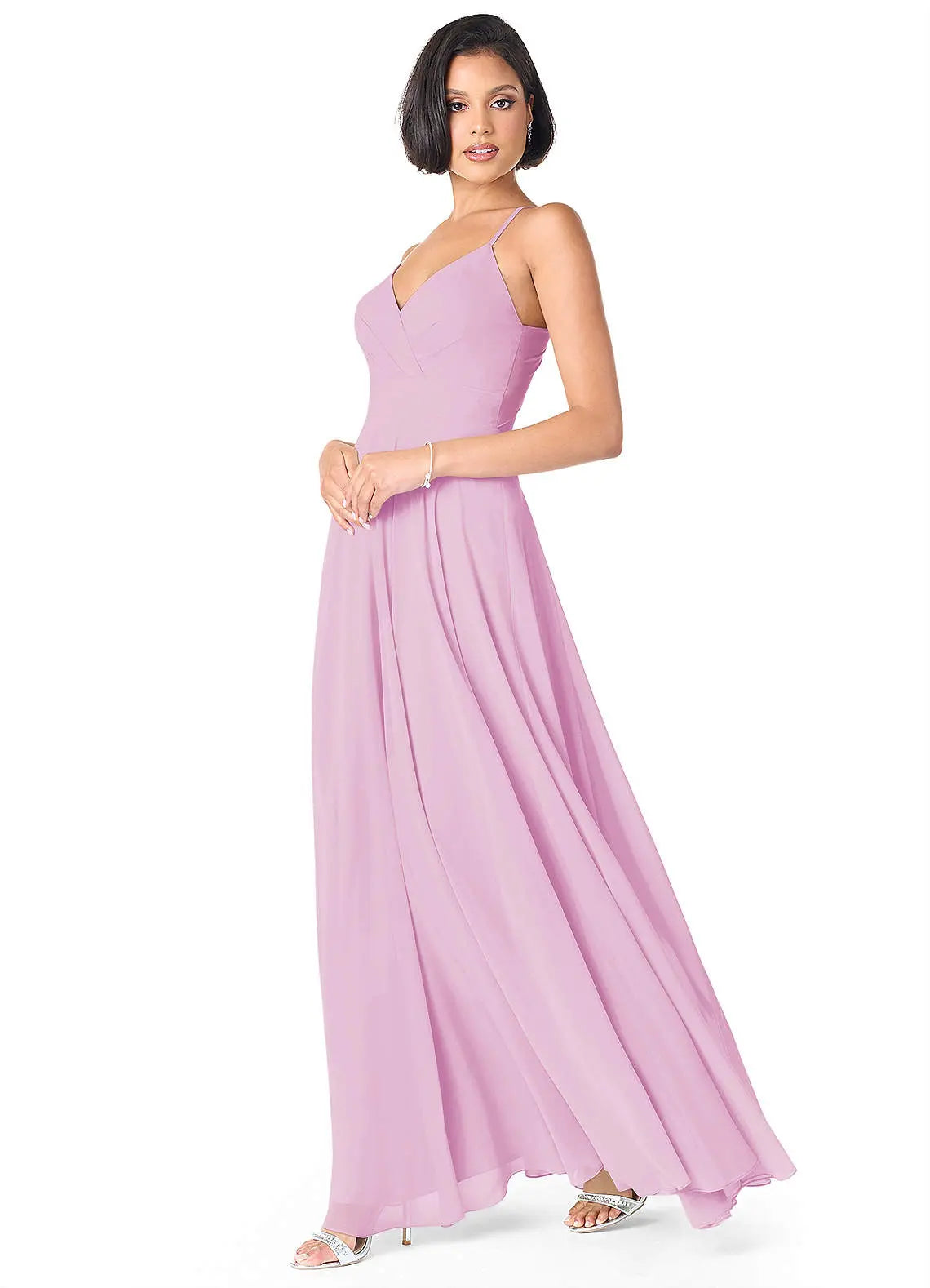 Avelina A-Line V-Neck Chiffon Bridesmaid Dress in candy pink