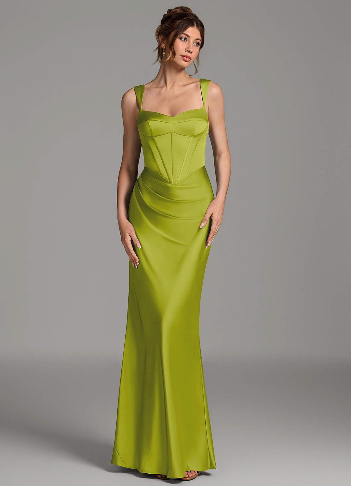 Mela Sheath Sweetheart Stretch Satin Bridesmaid Dress in Lemongrass
