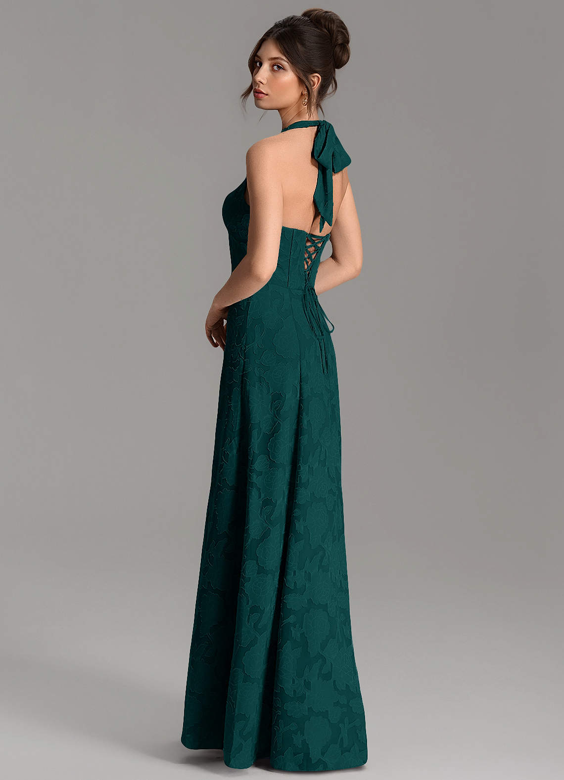 Nia A-Line V-Neck Floral Burnout Bridesmaid Dress in Pine