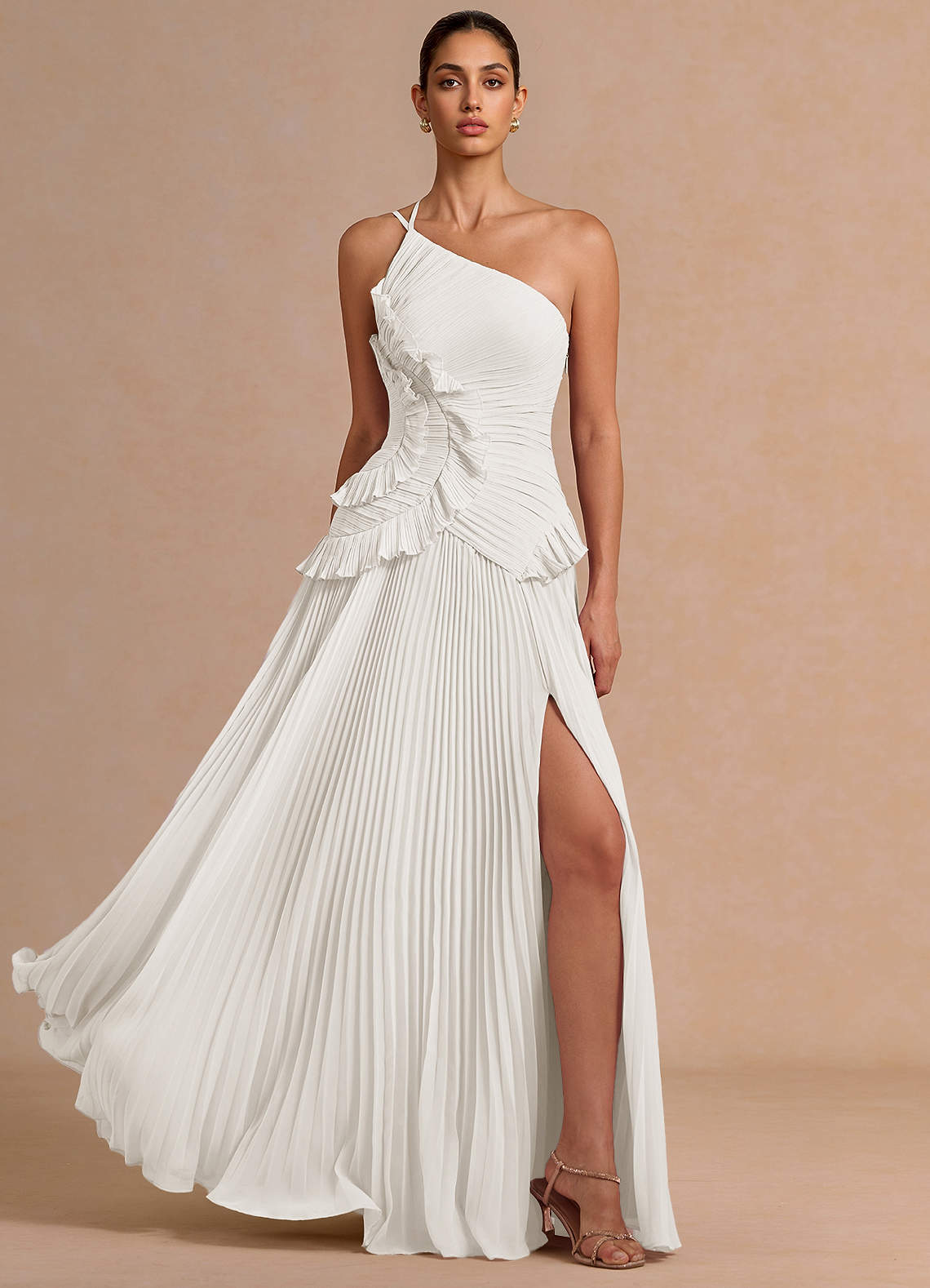 Melody A-Line One-Shoulder Chiffon Evening Dress in White