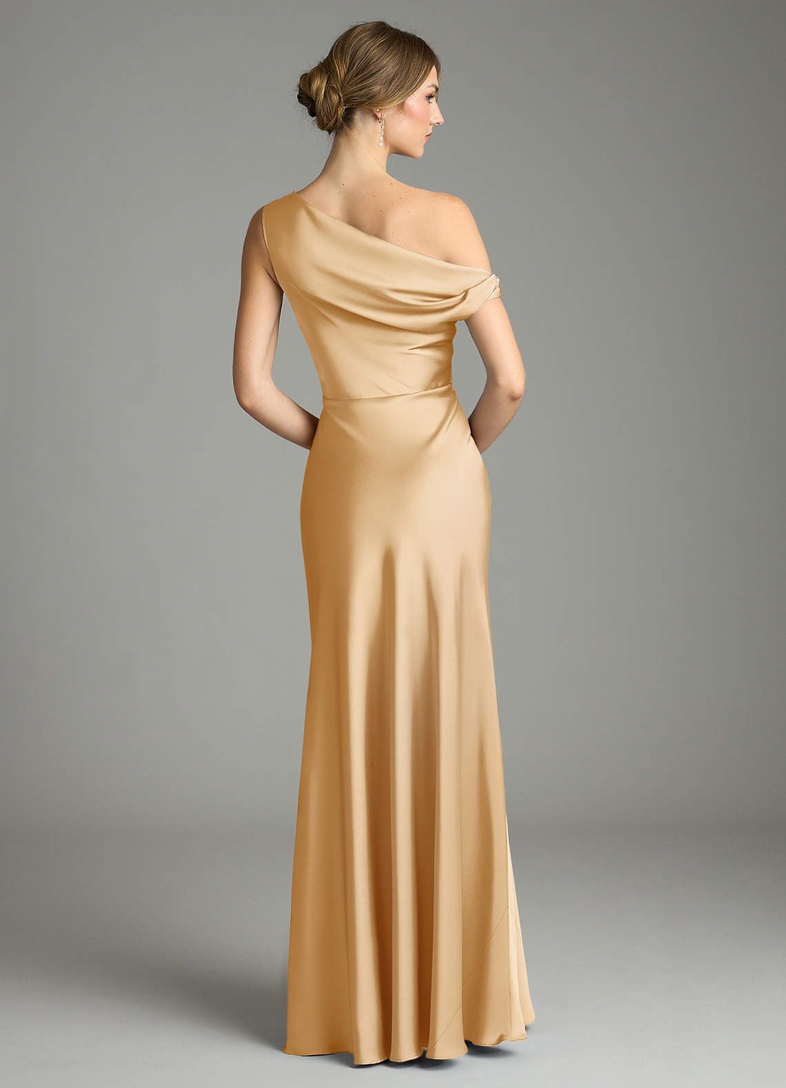 Emerson Mermaid One-Shoulder Stretch Satin Bridesmaid Dress in Gold