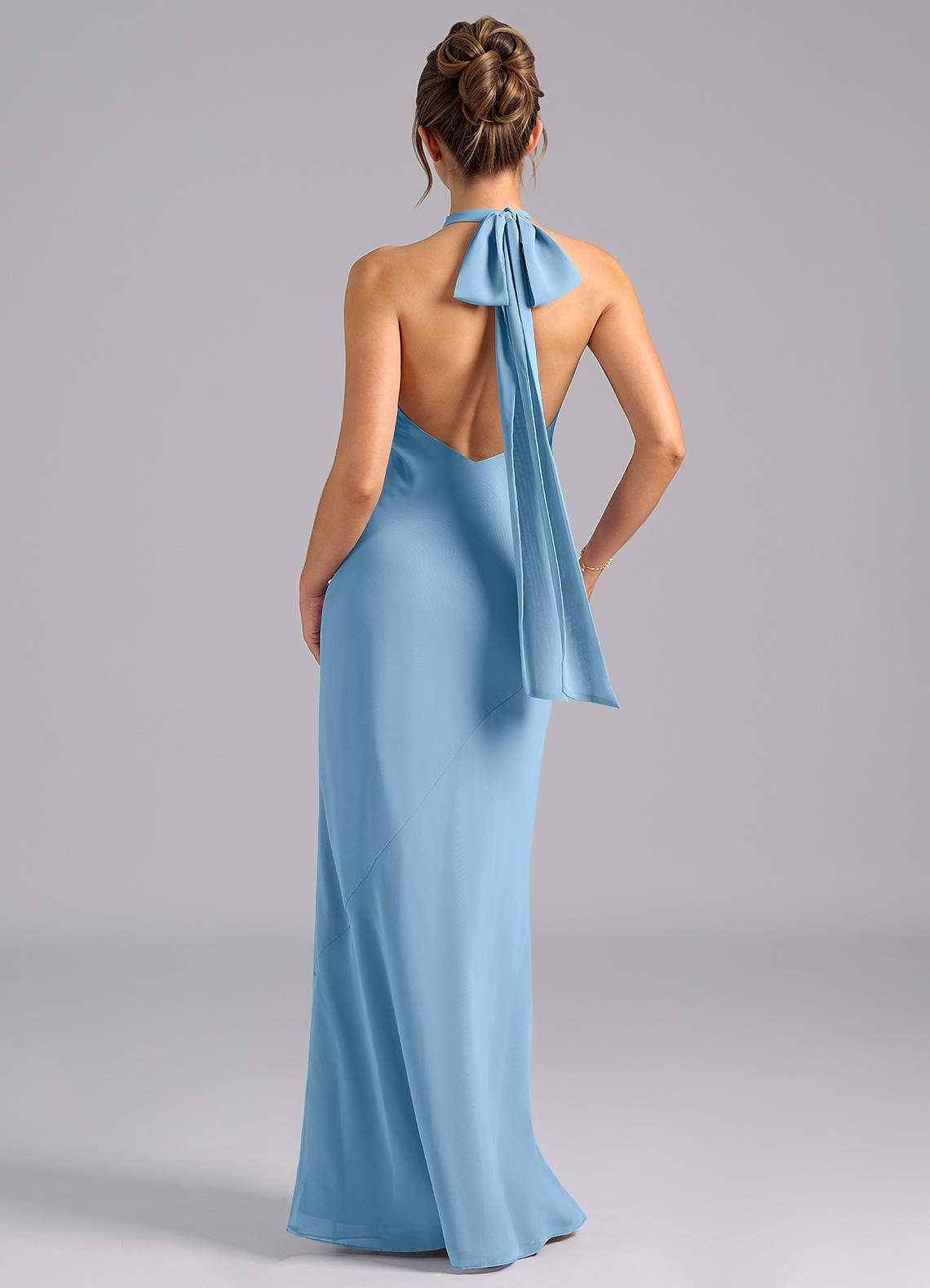 Velli Mermaid Halter Chiffon Bridesmaid Dress in Steel Blue