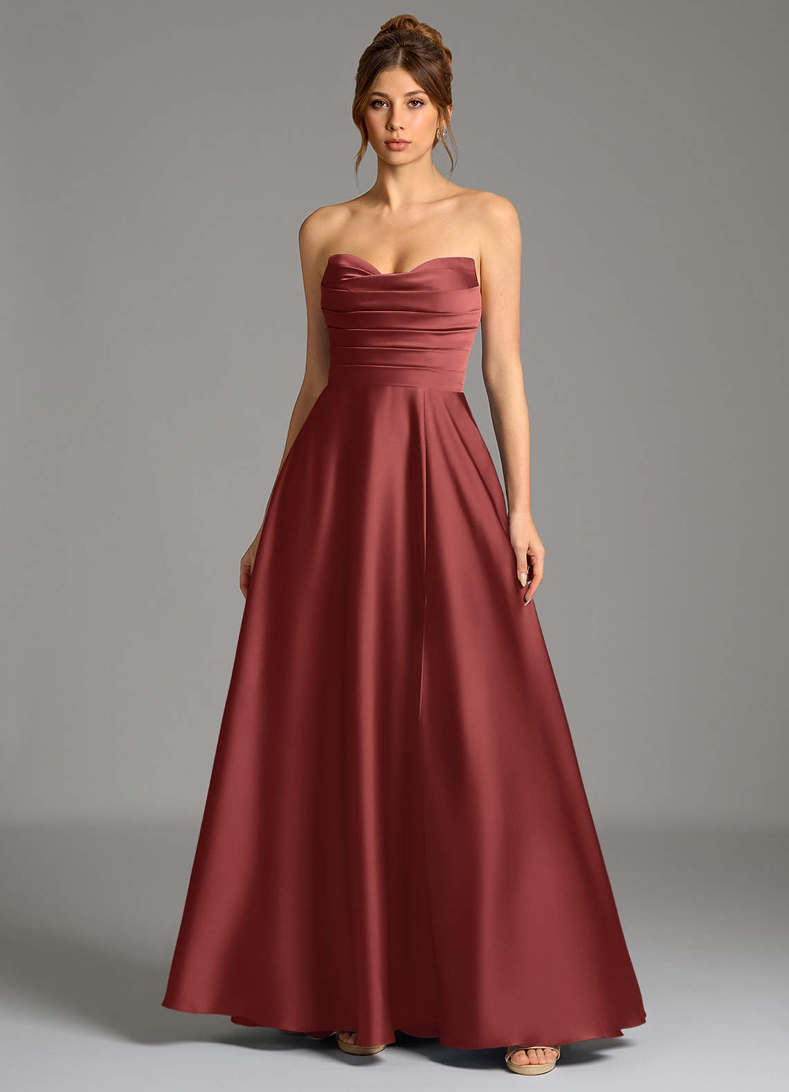 Ayla A-Line Sweetheart Stretch Satin Bridesmaid Dress in Terracotta